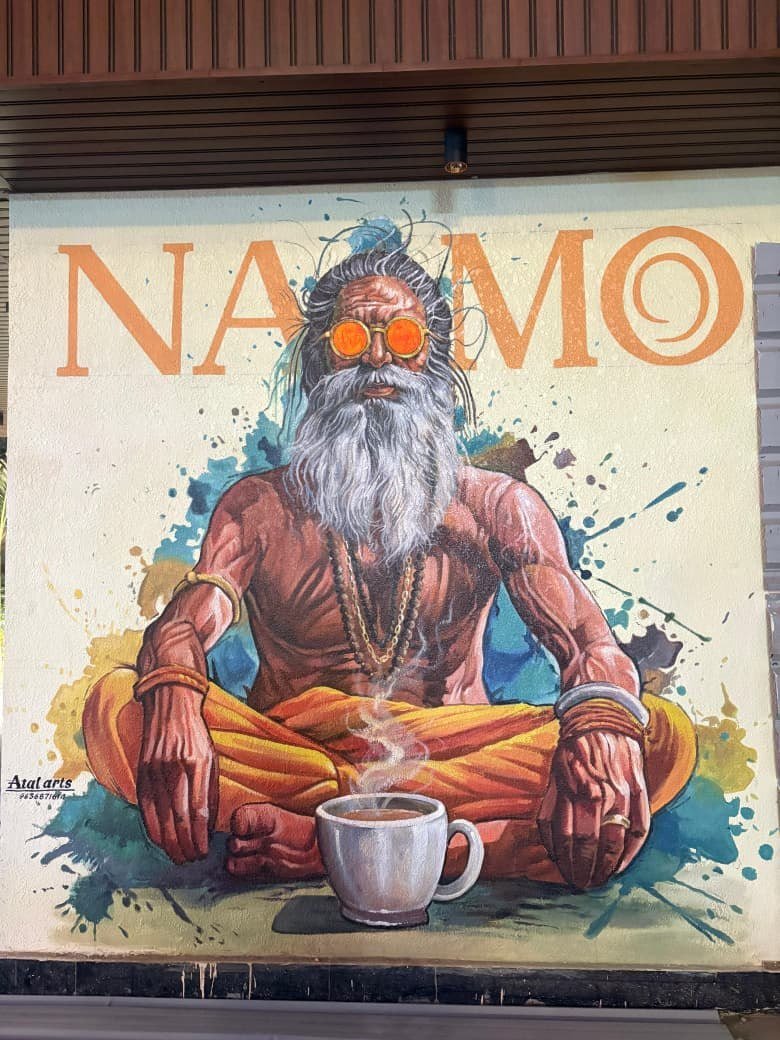 Graffiti of a sadhu with chai at NAMO
